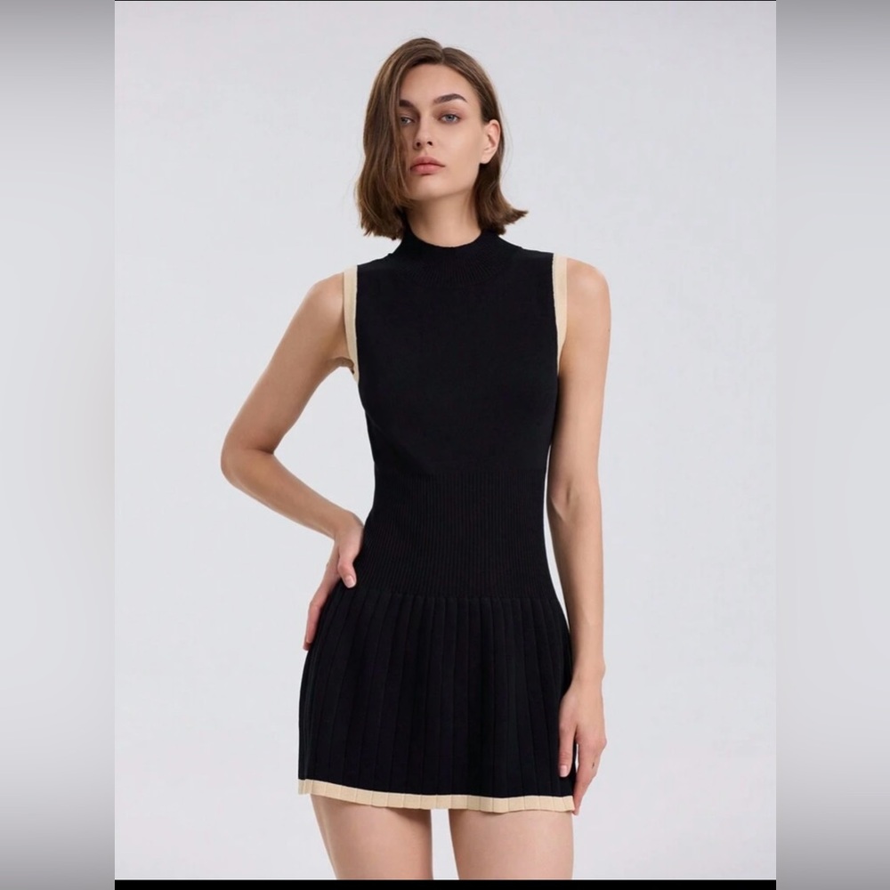 NWOT Black and Tan Sleeveless Knit Sweater Dress